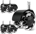 2 Inch Office Chair Wheels Set of 5,Smooth Quiet Roll,Heavy Duty Replacement Casters for Hardwood Floor & Carpet, Non-Marking PU Wheels (Black 5 Pack)