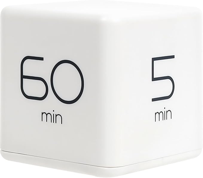 mooas Cube Timer (White), Timers Cube Flip Block Timers Productivity Gravity Sensor Time Management for Kids ADHD Classroom Kitchen Desk Workout Cooking Study 5, 15, 30, 60 min Timer Setting