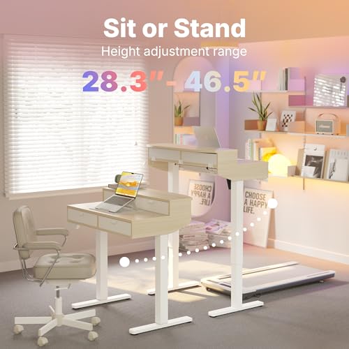 32 x 20 Inch Electric Standing Desk with 4 Drawers, Natural