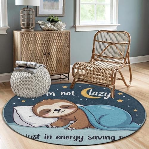 Soft Round Yoga Carpet, Office Chair Decor Round Mat for Carpet and Hardwood Floors Cute Sloth