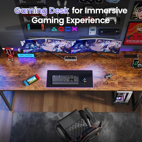 80 X 24 Inch Computer Desk, Power Outlets, USB-C, Rustic Brown