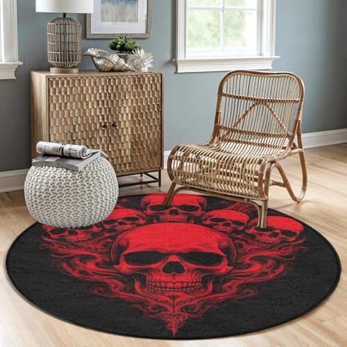 Circular Rugs Large Modern Round Area Rug Fashion Decor Mat for Home Office Red Skull