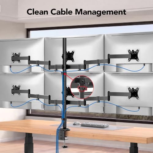 HUANUO Six Monitor Mount for 13–27 Inch Screens, Hex Monitor Stand with 33.8″ Taller Height Range, Fully Adjustable Heavy Duty Articulating Computer Stand, Holds up to 22 lbs, VESA 75x75/100x100mm