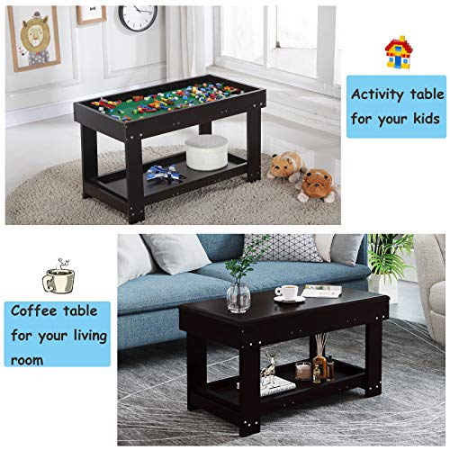 Kids Activity Table with Board for Bricks Activity Play Table (Dark Brown)