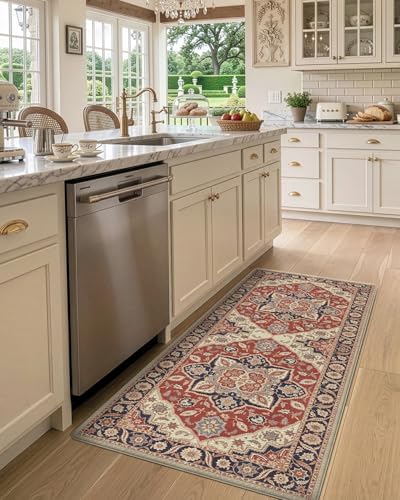 DEXI Kitchen Floor Mats Cushioned Anti Fatigue Runner Rug 24x59 Red/Black