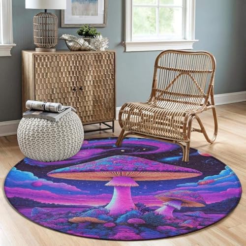Large Round Area Rug Home Decor Modern Bathroom Rug Kitchen Office Circle Rug for Living Room Sofa Circle Cute Mat Trippy Mushrooms Art, 36inch