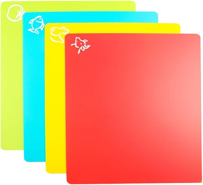 Flexible Cutting Board mats, Plastic Cutting Boards for Kitchen Cooking, Cutting board sheets for Meat and Vegetables, Dishwasher Safe Set of 4Pcs