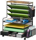 Ekisemio 8 Tier Desk File Organizer with Sliding Drawer, Desktop Organizers and Accessories, Letter Size File Organizer for Desk, Black