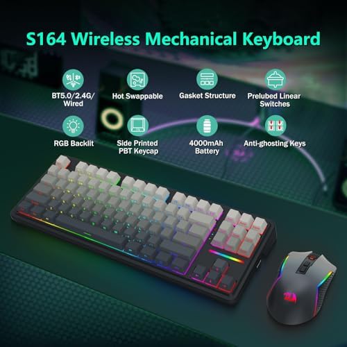 Redragon Wireless Mechanical Keyboard and Mouse Combo, RGB Backlit, Black