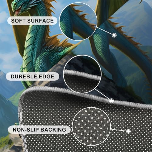 Dragon Round Rug - 2ft Small Western Dragon Round Area Rug for Entryway, Boy's Room Playroom Circle Rugs Washable Non-Slip Carpet for Bathroom Bedside Kitchen Decor Mat