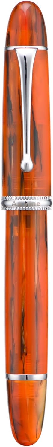 Asvine V800 Fountain Pen – Vacuum Filling System with Large Ink Capacity – Smooth Number 8 Medium Nib with Gift Case and Wrench- Amber Acrylic