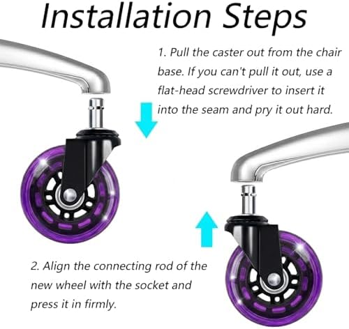 3" Office Chair Wheels for Casters Replacement Set of 5 - Office Caster Wheels for Carpet,Computer Chair Wheels,Smooth & Mute for Hardwood Floors and Mats. (Purple Transparent)