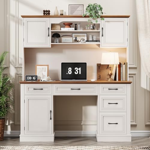 Executive Desk with 5 Drawers, White