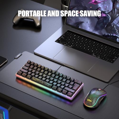 RedThunder 60% Gaming Wired Keyboard and Mouse Combo, Ultra-Compact 61 Keys RGB Backlit Mini Keyboard, Lightweight 7200 DPI Optical Mouse, RGB Gaming Set for PC MAC PS5 Xbox Gamer(Black Contour Line)