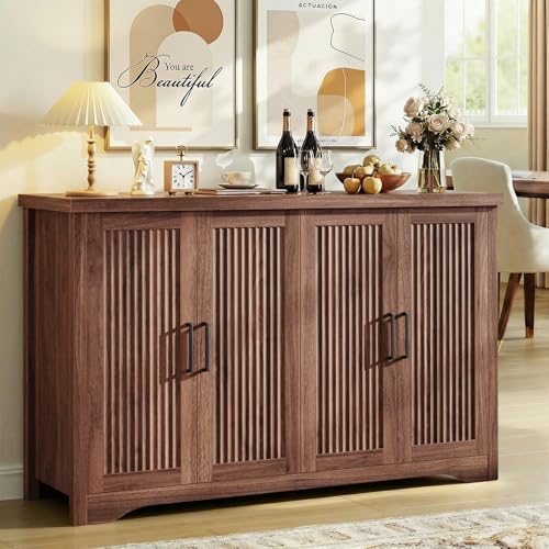 Fluted Sideboard Buffet Cabinet with Storage 55.59",Walnut