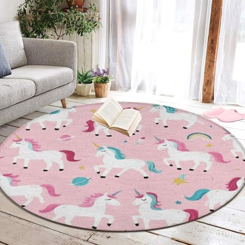 Circular Rugs Large Modern Round Area Rug Fashion Decor Mat for Home Office Unicorns Pink