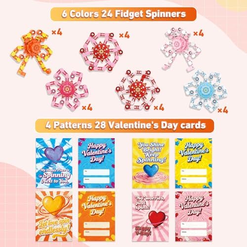 24PCS Fidget Spinners,Funny Sensory Fidget Toys with Valentines Card