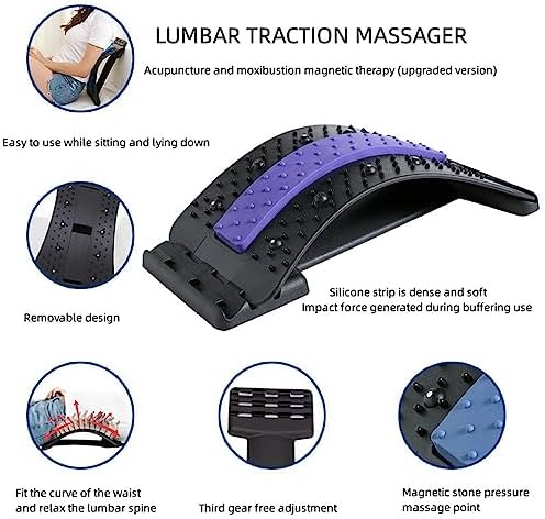Lumbar Arc Shaped Traction Massager, Household Magnetic Therapy Back/Cervical/Lumbar Stretch Corrector, Back Relaxation&Pain Relief (Color : Black+Purple, Size : 38.5 * 16.8cm)