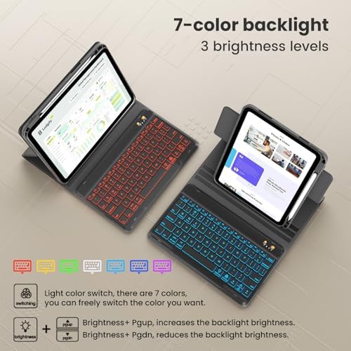 Magnetic Keyboard Case for iPad Air 11-inch (M2 2024) & Pro 11 1st/2nd/3rd/4th,360 Rotation Detachable & 7 Color Backlit BT Keyboard Cover for ipad Air 5th 4th Generation 10.9 inch (Black)