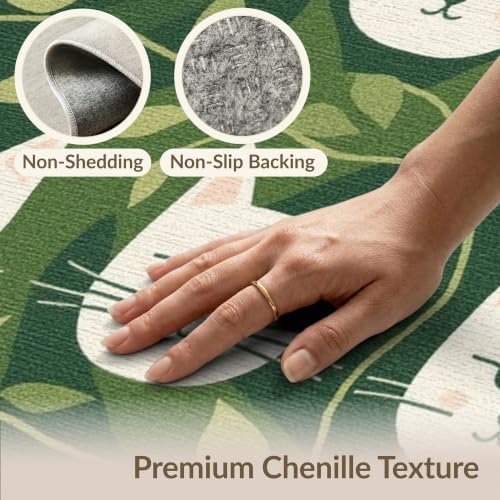 4'x6' Green Cat Forest Faces Interlinked by Washable Area Rug