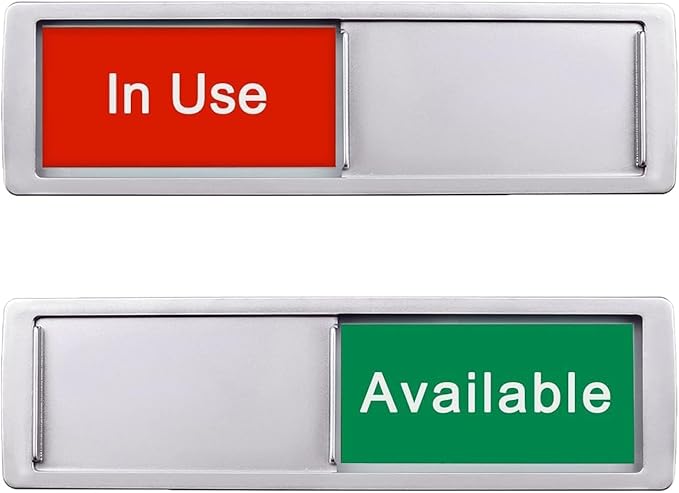 In Use or Available Sign, Magnetic Privacy Occupied Vacant Door indicator for Bathroom/Restroom/Office/Meeting Room, Durable Plastic (Silver), 7'' x 2''
