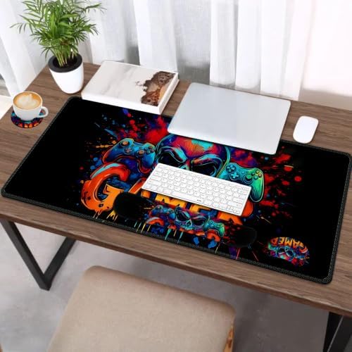 AIMSA Large Gaming Mouse Pad Set, Keyboard Wrist Rest Support + Extended Mouse Pad + Mouse Wrist Cushion + Coaster, Skull Gamer Ergonomic Memory Foam Multifunctional Desk Mat 35x15.7inch
