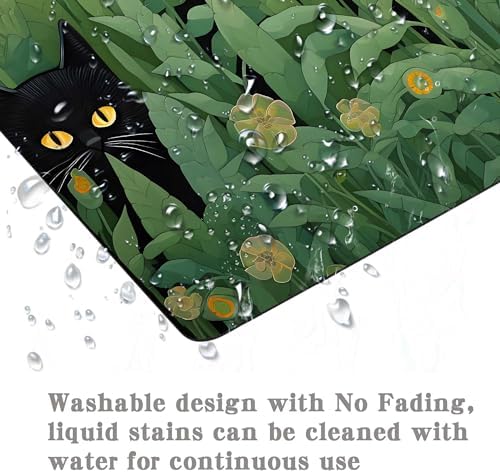 Cute Cat Mouse Pad Plants Mouse Pads for Desk,Cool Desk Pad Keyboard Mat Kawaii Black Cat Flower Non Slip Rubber Base Mouse Pad for Office Laptop, Landscape Mouse Pad,Square Mouse Mat