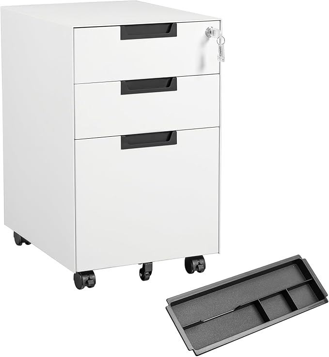 MIIIKO 3 Drawer Filing Cabinet with Lock, Metal Vertical File Cabinets for Home Office, Full Assembled File Cabinets Under Desk, Letter/Legal/A4 File Folders Storage