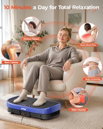 HTM Vibration Plate Exercise Machine, 9 Modes & 120 Speeds, Body Shake Plate with Resistance Bands Slot & Remote Control, Shake Board for Weight Loss Fat Burner Home Fitness Workout