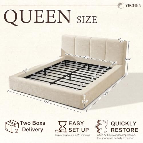 Cloud Queen Bed Frame with 6'' Headboard, All-Foam Cushioned