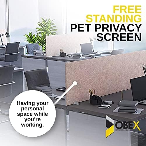 OBEX Free Standing Desk PET Privacy Screen, Table Top Home & Office Furniture Partitions and Dividers, Portable Workstation Freestanding Panels, 24" x 66" Shadow