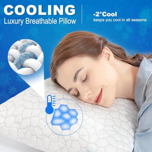 SUPA MODERN Cooling Bed Pillows for Sleeping 1 Pack Shredded Memory Foam Pillows Adjustable Cool Pillow for Side Back Stomach Sleepers Luxury Gel Pillows Body Pillow with Washable Removable Cover