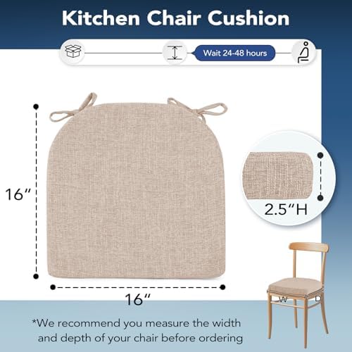 Chair Cushions for Dining Chairs, Non Slip Chair Pads with Ties and Washable Covers, Memory Foam Kitchen Chair Cushions Set of 8, 16"X16"X2.5", Oatmeal Beige