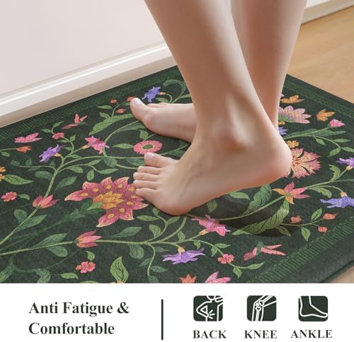 Collive Green Anti Fatigue Kitchen Mats, Washable Kitchen Rugs Sets of 2