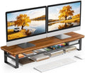 Dual Monitor Stand, 35.4 Inch Monitor Stand Riser for 2 Monitors, 2 Tiers Wood Desk Shelf with Storage, Desktop Organizer Stand for Computer, Laptop, Printer, TV