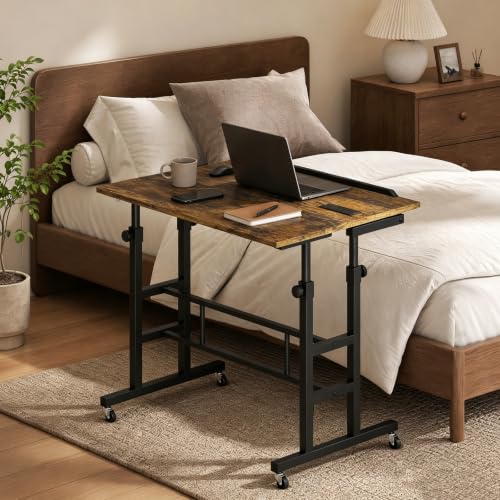Height Adjustable Mobile Standing Desk with Built-in Power Outlets