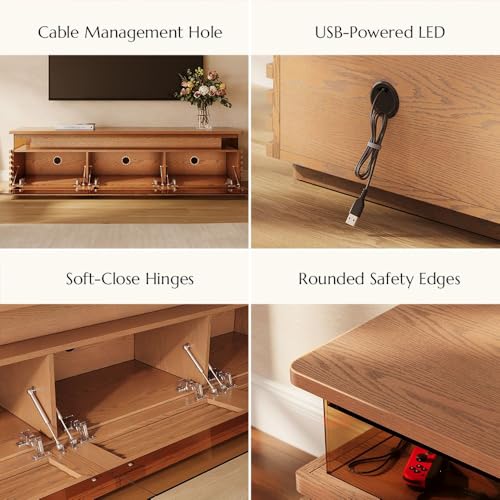 94.49'' Fully Assembled TV Stand with Adjustable LED Lights, Walnut