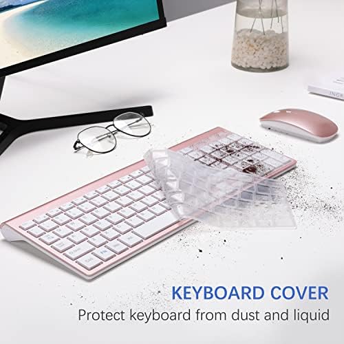 Wireless Keyboard and Mouse Ultra Slim Combo, TopMate - Rose Gold White