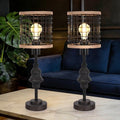 2 Pack Black Industrial Metal Mesh Table Lamp, 20" Tall Farmhouse Bedside Lamp with Burlap Trim, 5ft Brown Cord Rotary Switch, E26 Bakelite Socket for Bedroom Living Room