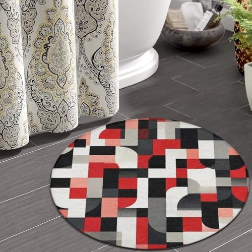 Fashion Round Area Rug Large Non Slip Carpet Unisex Home Decor Mat Red Black Grey White Art