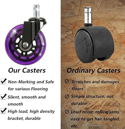 3" Office Chair Wheels for Casters Replacement Set of 5 - Office Caster Wheels for Carpet,Computer Chair Wheels,Smooth & Mute for Hardwood Floors and Mats. (Purple Transparent)