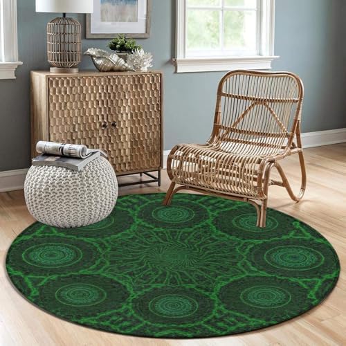 Women's Large Home Decor Mat, Soft Round Yoga Carpet, Non Slip Machine Washable Home Office Circle Rug Tie Dye Indian Mandala Green, 60inch