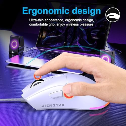 HXMJ Wired USB C Gaming Mice,7200DPI,Ergonomic Mouse with RGB Backlit for Apple MacBook,Computer or Laptops with Type C Port-White