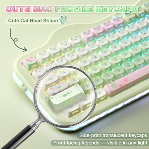 YUNZII C98 Cute Wireless Mechanical Keyboard(Green Mao, Milk Switch)