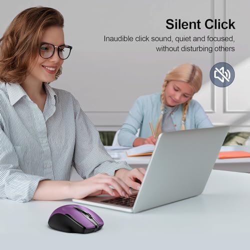 TECKNET Wireless Mouse, BT 5.0/2.4G, Silent 4800 DPI 6 Buttons, Purple