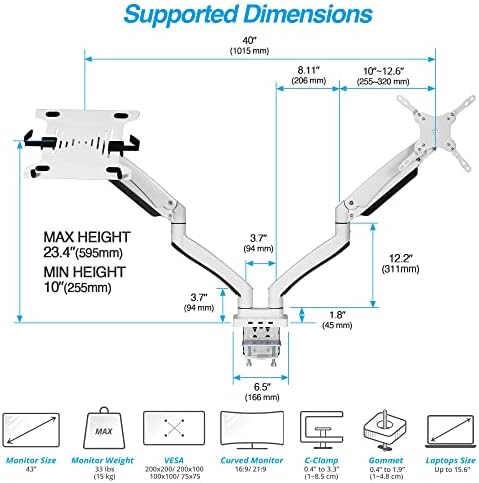 Dual Monitor Arm Desk Mount with 15" Laptop Tray USB-C&A Docking Station
