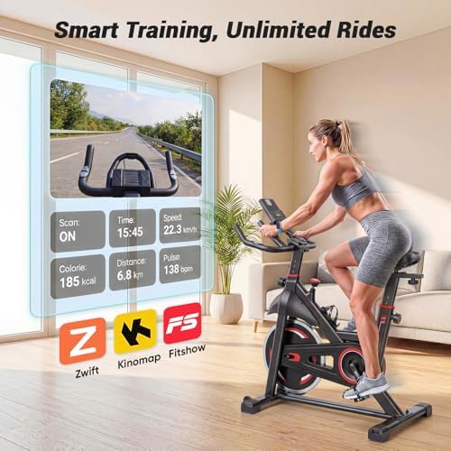 Exercise Bike with APP, Stationary Bikes for Home, Workout Bike for Adults & Seniors, Cycle Machine, Adjustable Height and Resistance, Low Noise, 265lbs Weight Capacity, Easy Assembly