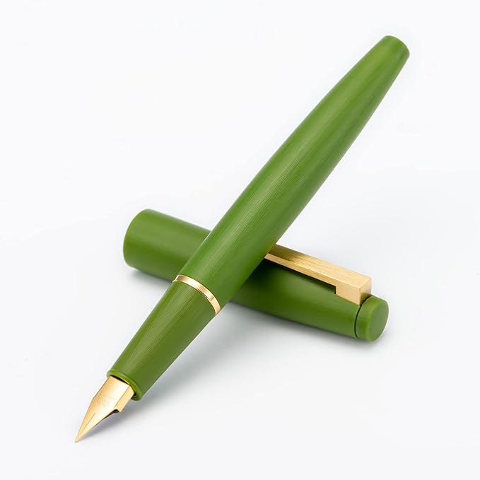Jinhao 80 Avocado Green Fiber Brushed Fountain Pen, Iridium Extra Fine Gold Nib with Ink Converter, Classic Design Smooth Writing Pen (Gold Clip)