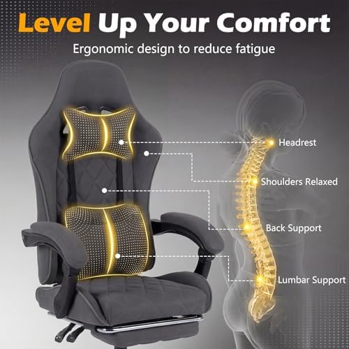 GIANTEX Gaming Chair, Height Adjustable Computer Chair with Headrest, Lumbar Support, Linkage Armrests, Reclining Backrest, Footrest & 360° Swivel Seat, Video Game Chair, Ergonomic Office Task Chair,