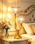 Flower Glass Table Lamp for Bedroom Dimmable Vintage Pink Lamp Gift